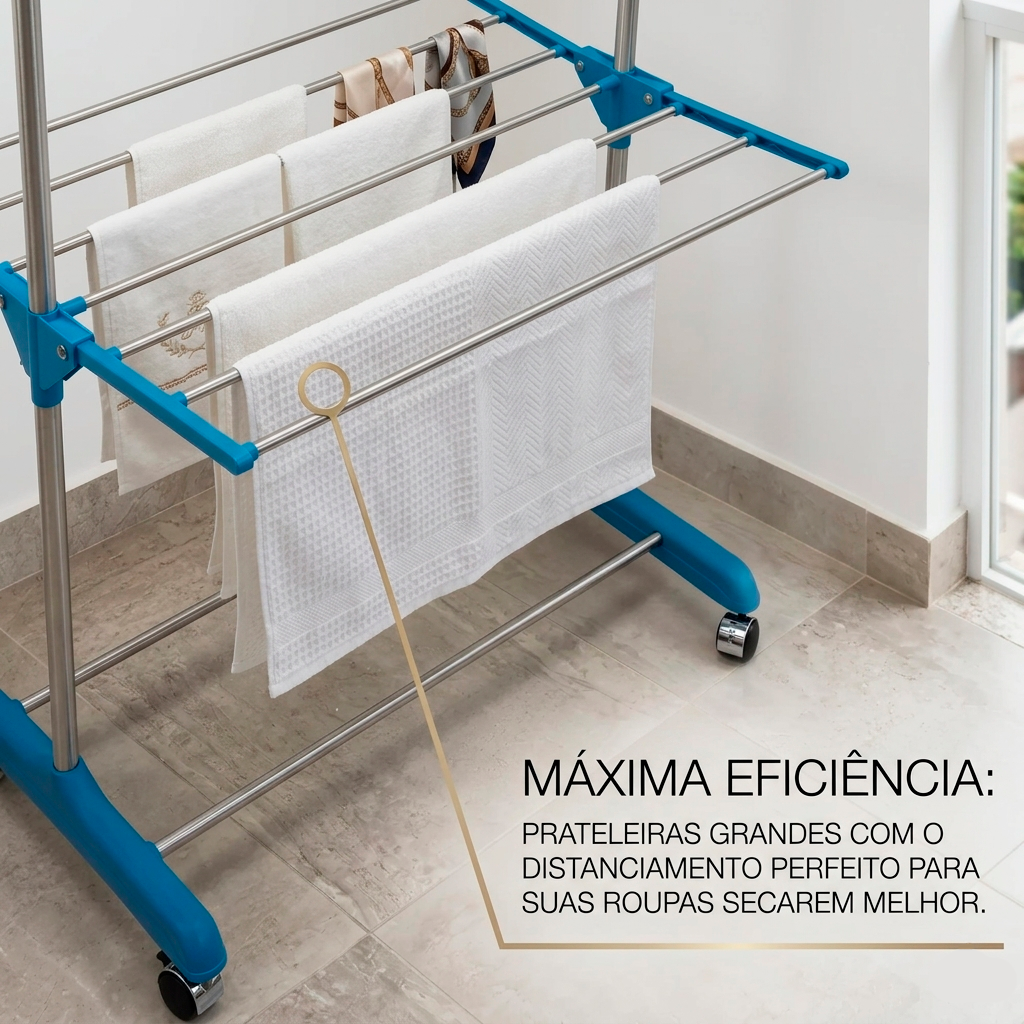 Varal Vertical 3 Andares com Rodas 360° – Seca Mais em Menos Espaço