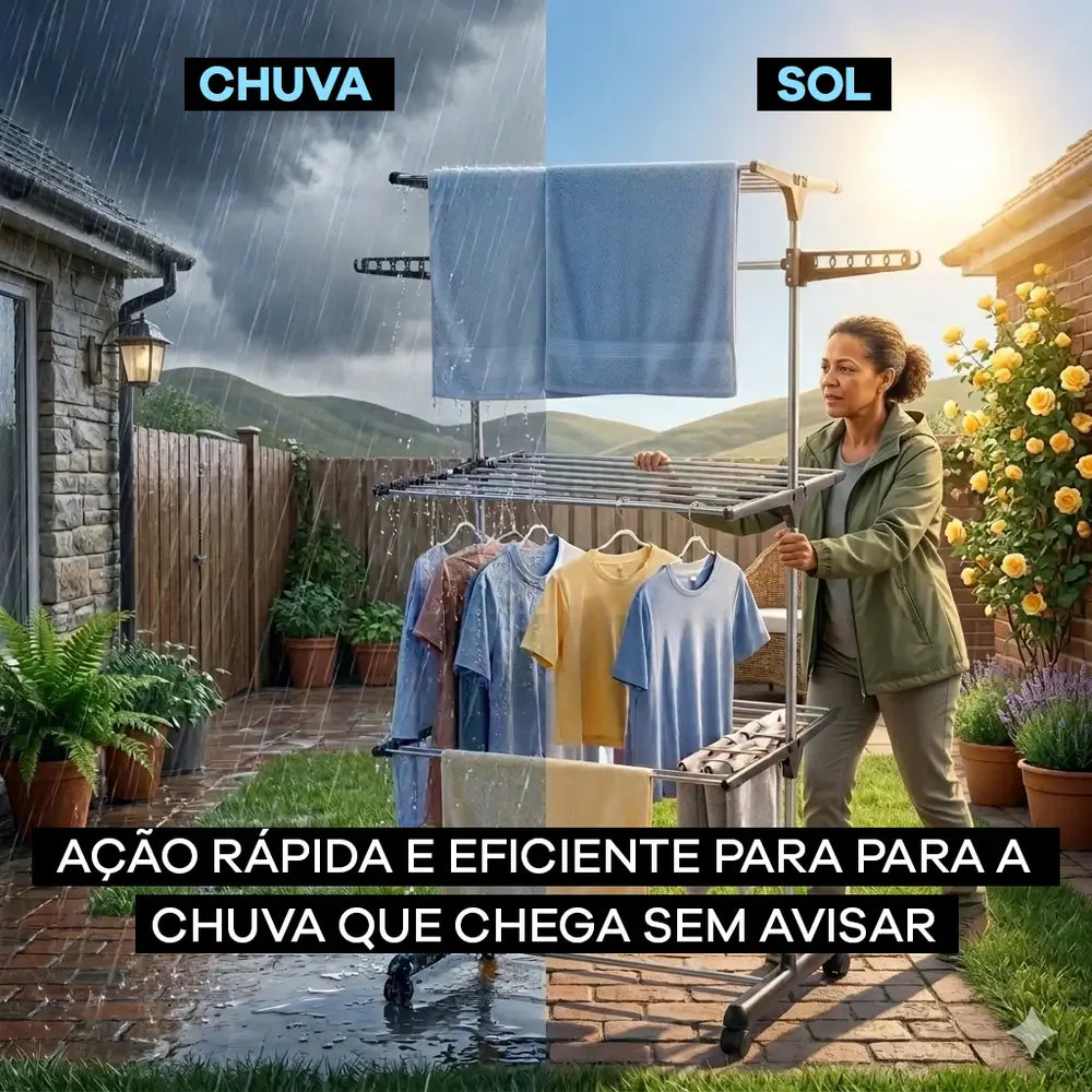 Varal Vertical 3 Andares com Rodas 360° – Seca Mais em Menos Espaço
