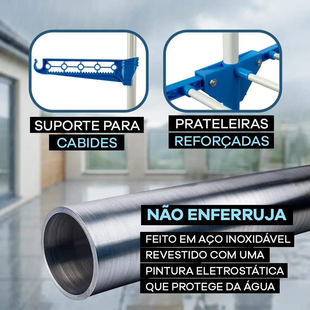 Varal Vertical 3 Andares com Rodas 360° – Seca Mais em Menos Espaço