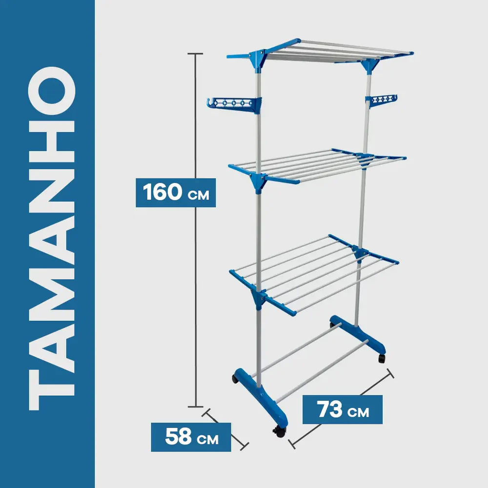 Varal Vertical 3 Andares com Rodas 360° – Seca Mais em Menos Espaço